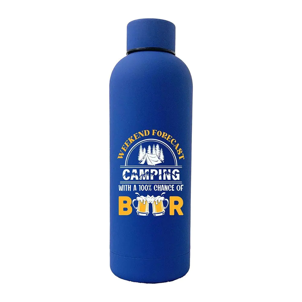 Weekend Forecast Camping with 100% Beer 17oz Stainless Rubberized Water Bottle